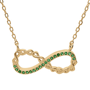 Collier en vermeil infini avec oxydes verts - 44cm r�glable 42 et 40
