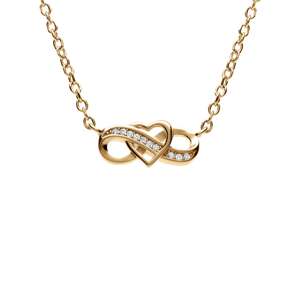 Collier en vermeil infini et coeur entrelacs et oxydes blancs sertis sur la partie avant - 41+3cm - Vue 1