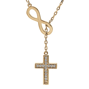 Collier en vermeil infini et croix d'oxydes blancs sertis - 41+3cm