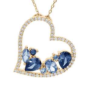 Collier en vermeil massif pendentif coeur avec oxydes bleus � l'int�rieuret contour oxydes blancs - 40+5cm