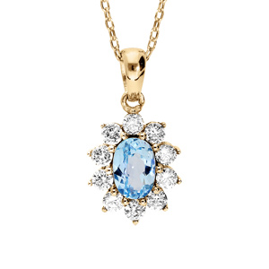Collier en vermeil massif pendentif ovale pierre naturelle topaze bleue contour d\'oxydes blancs sertis  - 40+5cm - Vue 1