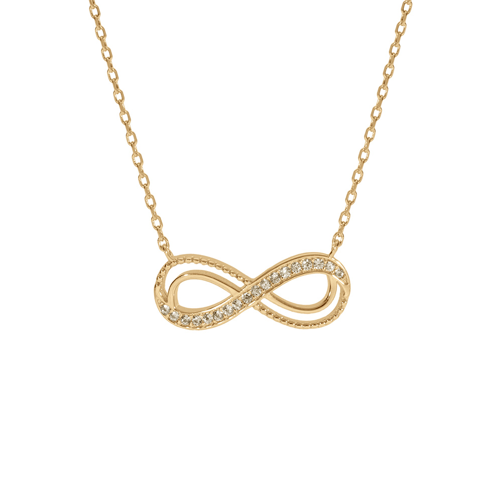 Collier en vermeil motif infini ajour� avec oxydes miel sertis - 40+5cm - Vue 1
