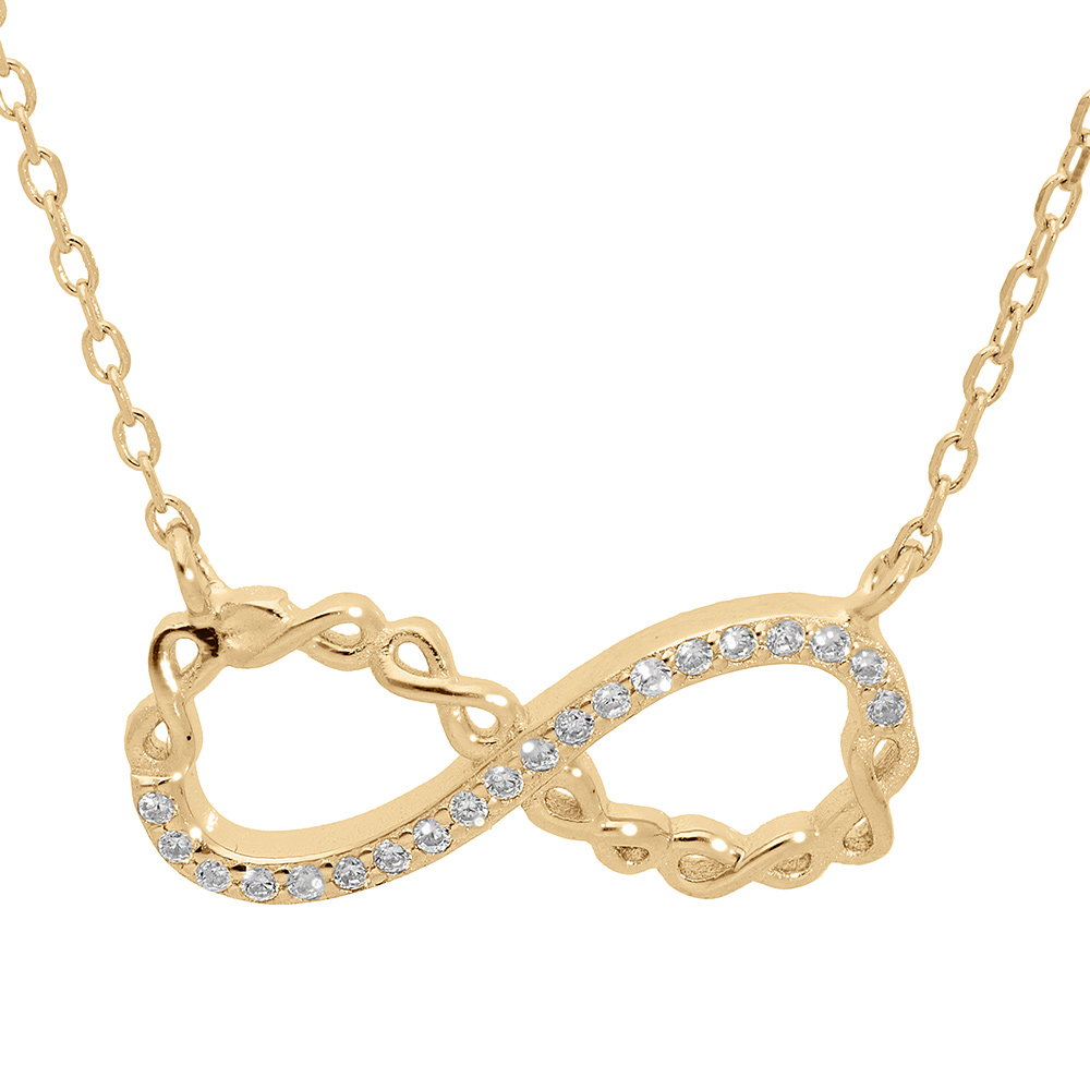 Collier en vermeil motif infini avec oxydes blancs sertis 44cm r�glable 42 et 40cm - Vue 1