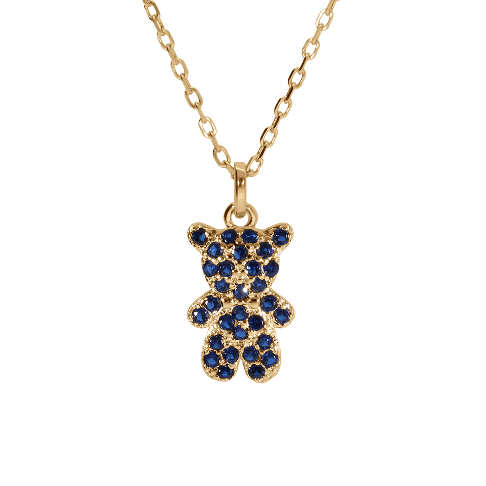 Collier en vermeil ourson oxydes bleus - 38+6cm - Vue 1