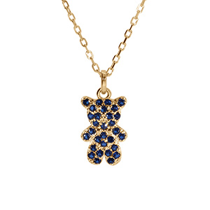 Collier en vermeil ourson oxydes bleus - 38+6cm