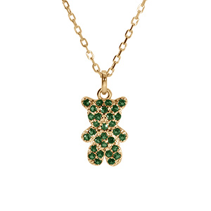 Collier en vermeil ourson oxydes verts - 38+6cm