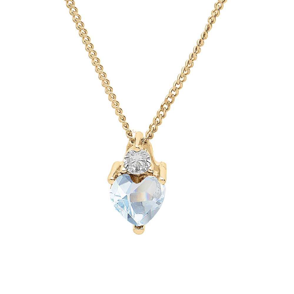 Collier en vermeil oxydes blanc et bleu ciel forme coeur 42+3cm - Vue 1