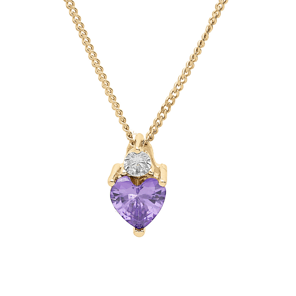 Collier en vermeil oxydes blanc et violet forme coeur 42+3cm - Vue 1