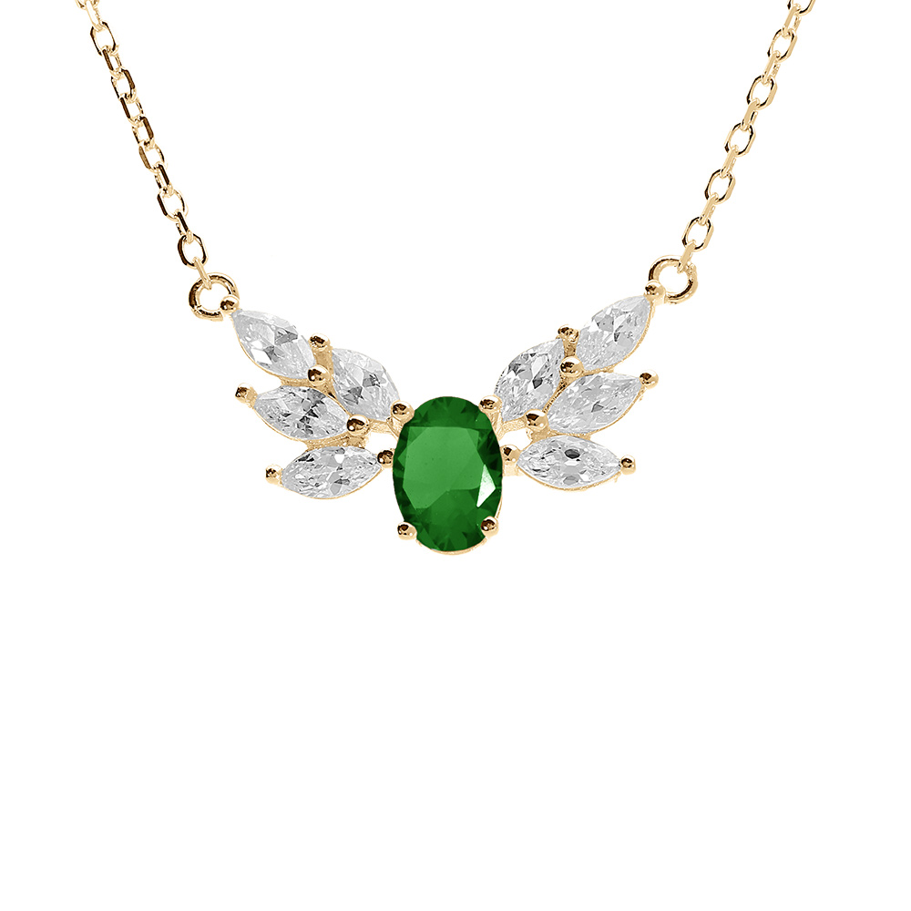 Collier en vermeil oxydes blancs et vert 42+3cm - Vue 1