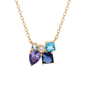 Collier en vermeil 5 oxydes bleus et blanc sertis - 42+3cm - Vue 1