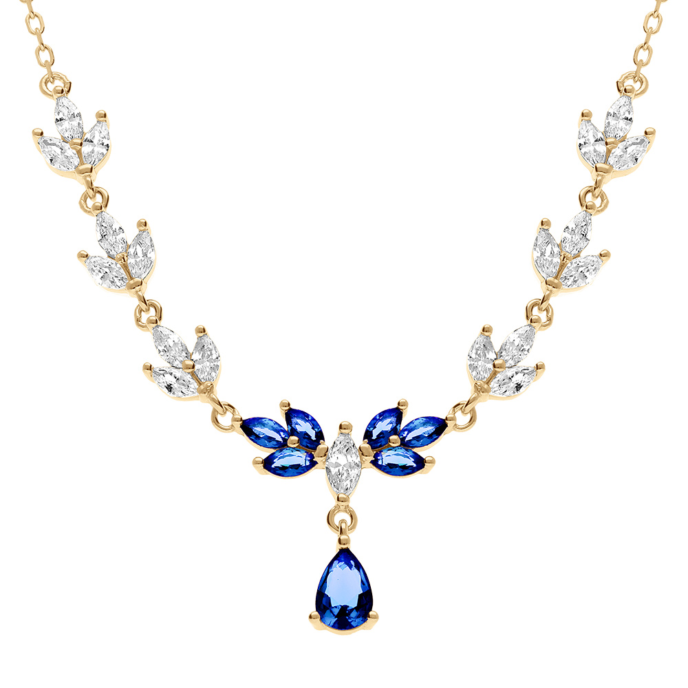 Collier en vermeil oxydes bleus et blancs et pendentif goutte bleu - 42+3cm - Vue 1