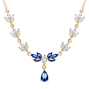 Collier en vermeil oxydes bleus et blancs et pendentif goutte bleu - 42+3cm