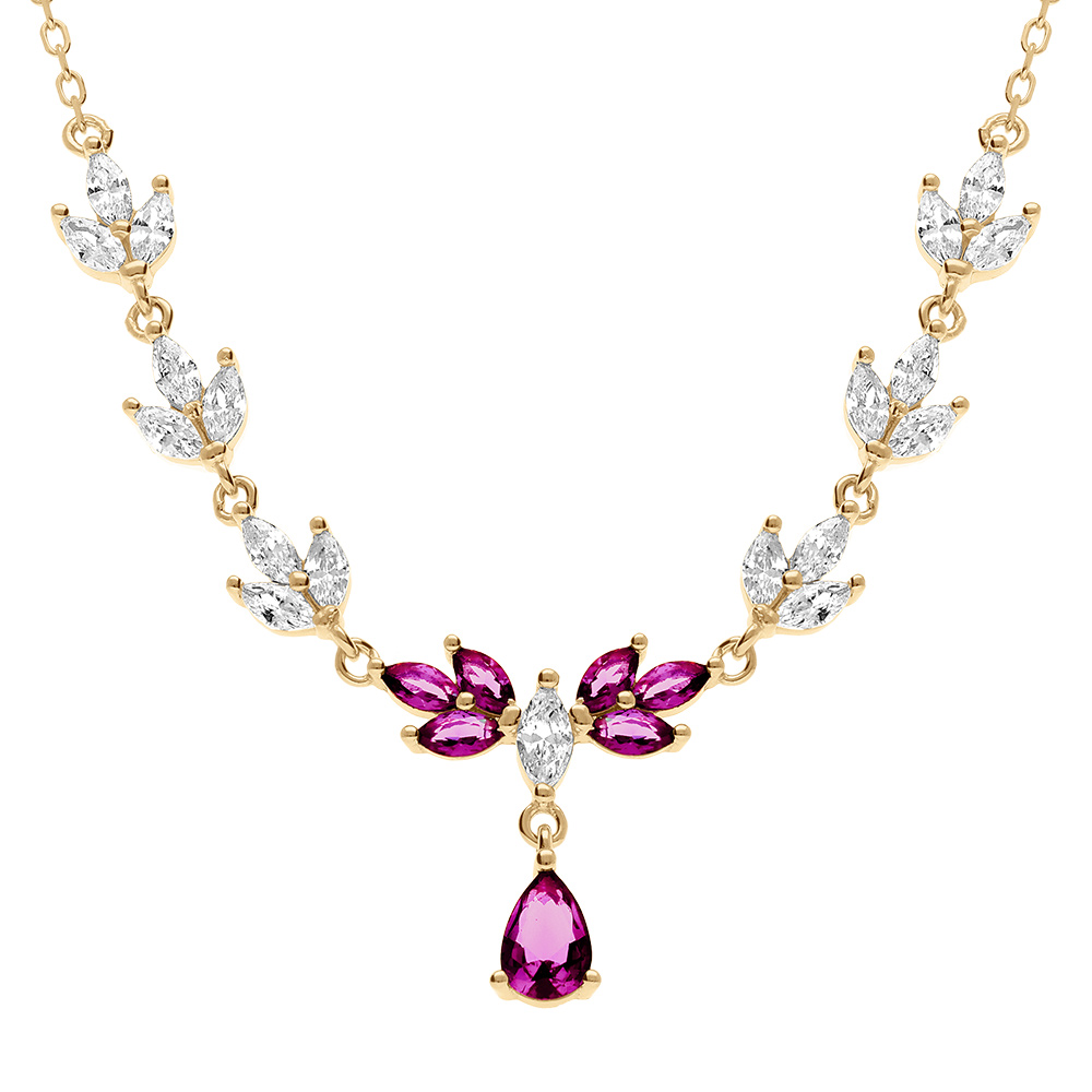 Collier en vermeil oxydes rouges et blancs et pendentif rouge -  42+3cm - Vue 1