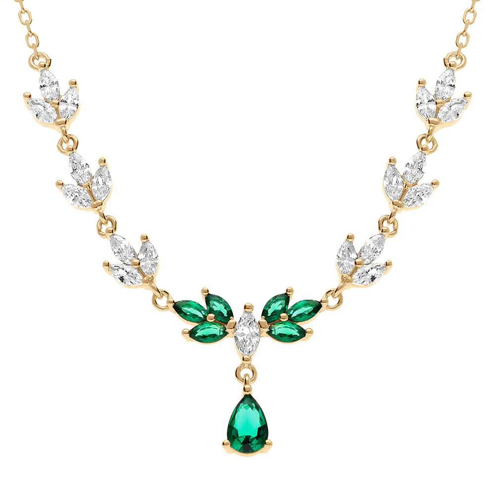 Collier en vermeil oxydes vert et blanc et pendentif vert - 42+3cm - Vue 1