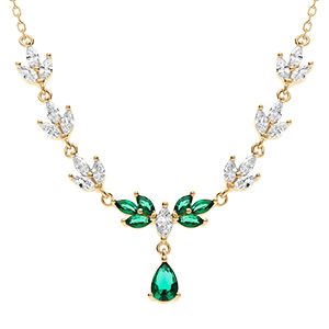 Collier en vermeil oxydes vert et blanc et pendentif vert - 42+3cm