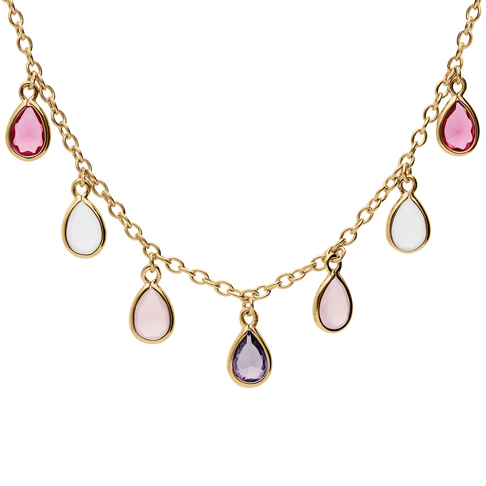 Collier en vermeil pampilles forme goutte avec oxydes multi couleurs - 36+6cm - Vue 1