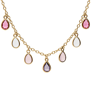 Collier en vermeil pampilles forme goutte avec oxydes multi couleurs - 36+6cm