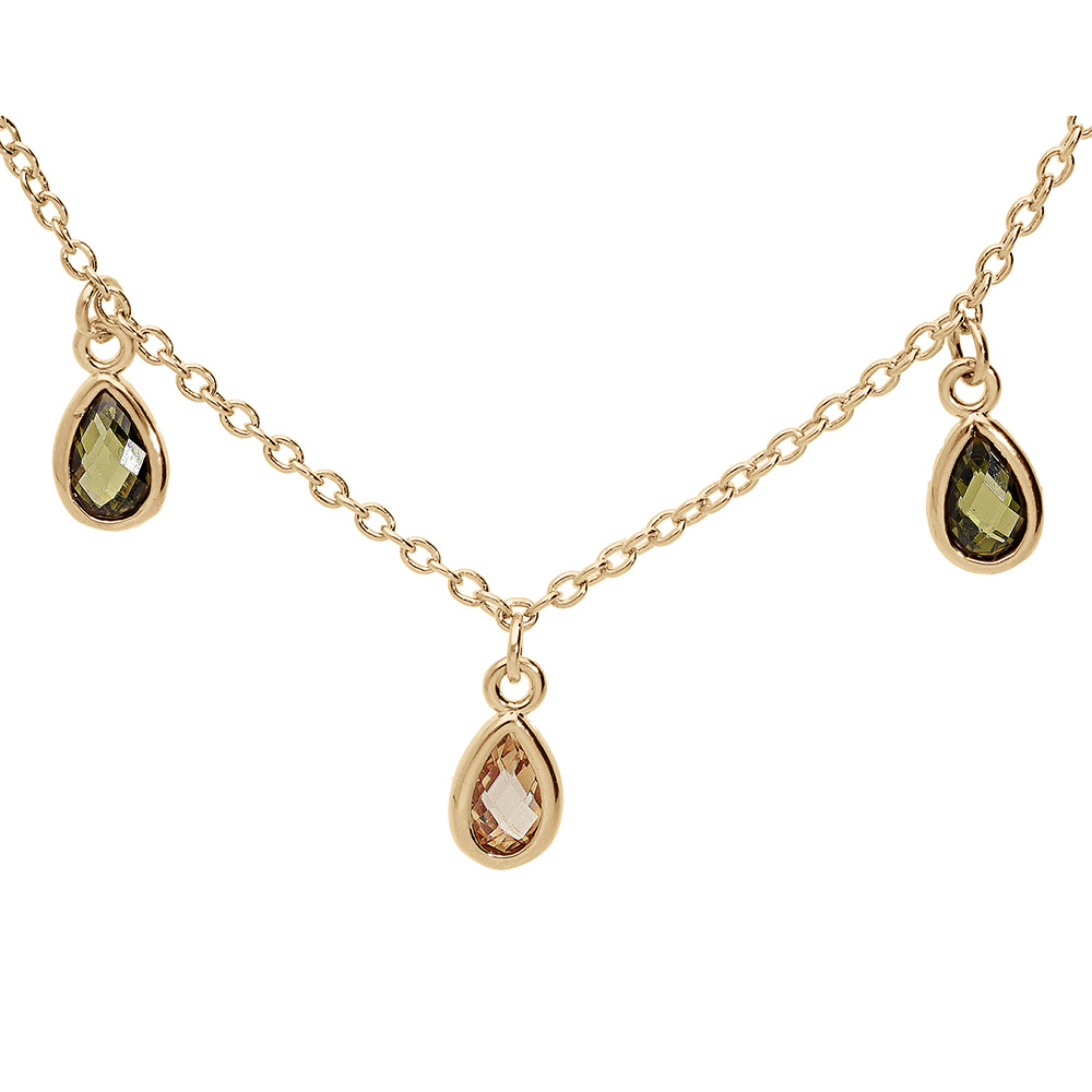 Collier en vermeil pampilles gouttes oxydes verts et orang� - 40+5cm - Vue 1