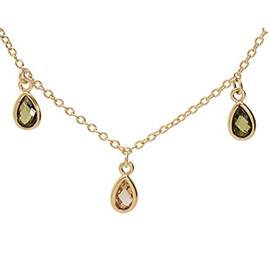 Collier en vermeil pampilles gouttes oxydes verts et orang� - 40+5cm