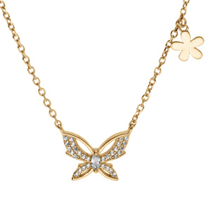 Collier en vermeil papillon oxydes blancs - 42+3cm - Vue 1