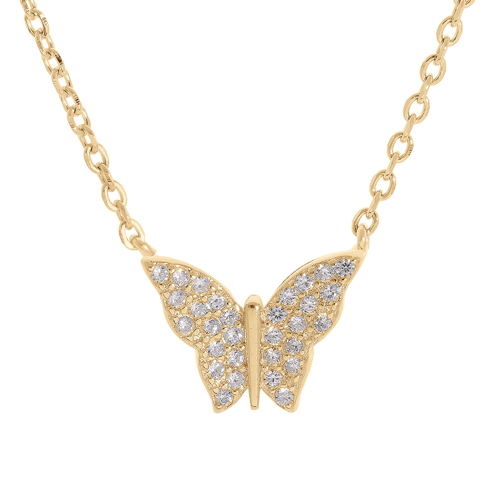 Collier en vermeil papillon oxydes blancs sertis - 43cm regla 41 et 39cm - Vue 1