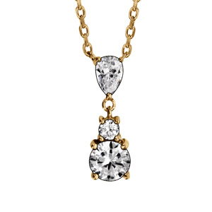 Collier en vermeil pendant trois oxydes blancs sertis - 42+4cm - Vue 1