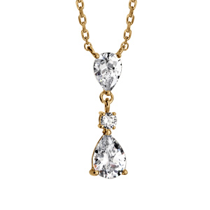 Collier en vermeil pendant trois oxydes blancs sertis 2 forme goutte - 42+4cm - Vue 1