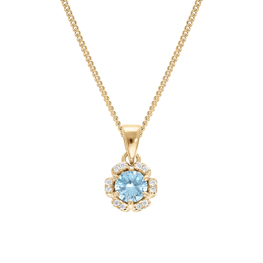 Collier en vermeil pendentif 5mm fleur oxydes bleu ciel et blancs sertis  - 42+3cm - Vue 1