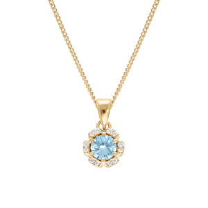 Collier en vermeil pendentif 5mm fleur oxydes bleu ciel et blancs sertis - 42+3cm - Vue 1