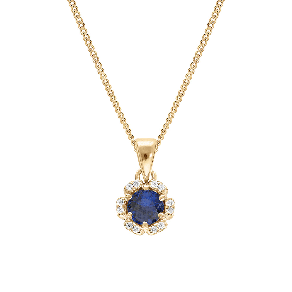 Collier en vermeil pendentif 5mm fleur oxydes bleu fonc� et blancs sertis - 42+3cm - Vue 1