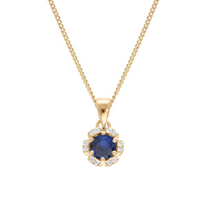 Collier en vermeil pendentif 5mm fleur oxydes bleu foncé et blancs sertis - 42+3cm - Vue 1