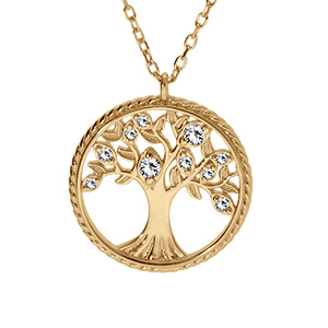 Collier en vermeil pendentif arbre de vie  avec oxydes blancs et contour perl� du cercle - 42+3cm