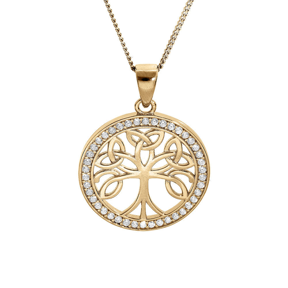 Collier en vermeil pendentif arbre de vie celtique 20mm contour oxydes blancs sertis  - 40+5cm - Vue 1