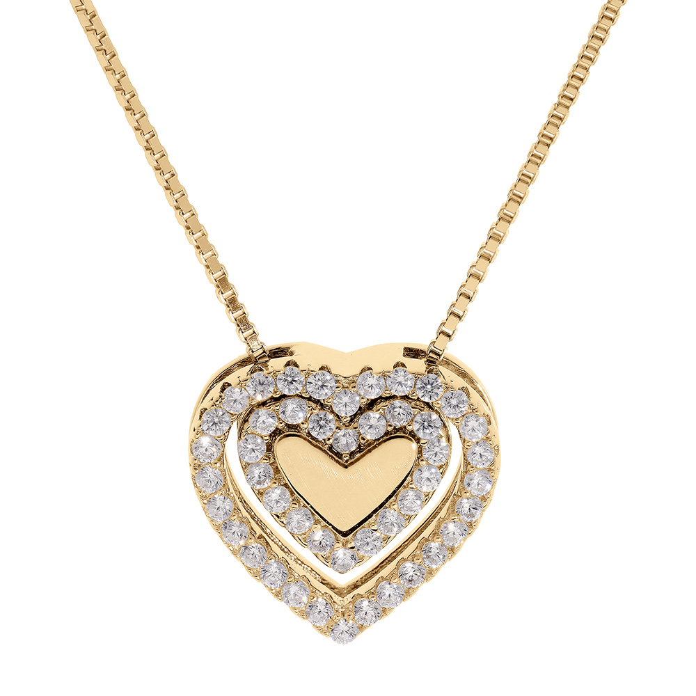 Collier en vermeil pendentif avec coeur oxydes blancs  - 41+3cm - Vue 1