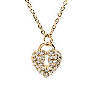 Collier en vermeil pendentif cadenas coeur pav� d'oxydes blancs - 42+3cm