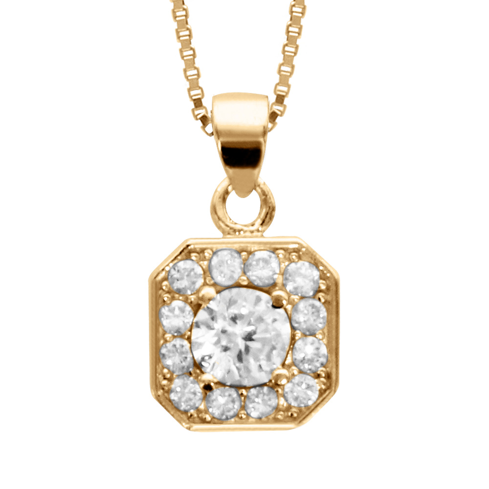 Collier en vermeil pendentif carre oxydes sertis blancs pierre centrale blanches  - 42+3cm - Vue 1