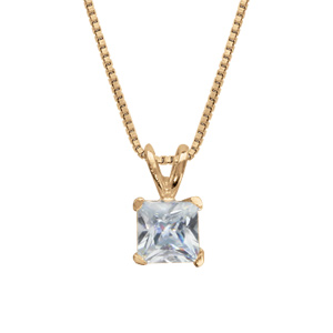 Collier en vermeil pendentif carre pierre blanche  - 42+3cm - Vue 1