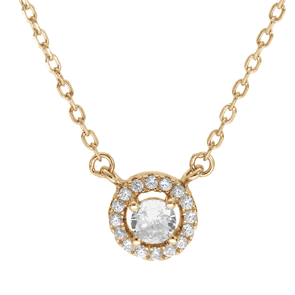 Collier en vermeil pendentif cercle d\'oxydes blancs sertis et au centre 1 oxyde blancs sertis - 40+5cm - Vue 1