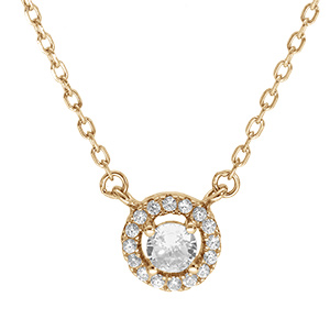 Collier en vermeil pendentif cercle d'oxydes blancs sertis et au centre 1 oxyde blancs sertis - 40+5cm