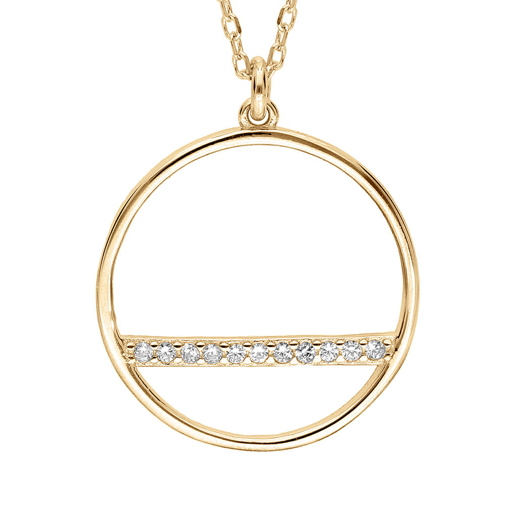 Collier en vermeil pendentif cercle et barrette d\'oxydes blancs sertis - 40+5cm - Vue 1