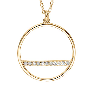 Collier en vermeil pendentif cercle et barrette d'oxydes blancs sertis - 40+5cm