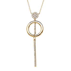 Collier en vermeil pendentif cercle oxydes blancs sertis et baguette pendante - 42+3cm - Vue 1