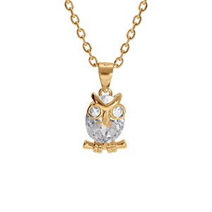 Collier en vermeil pendentif chouette hibou oxyde blanc - 41+3cm