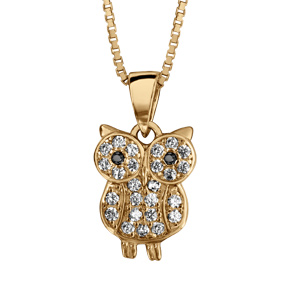 Collier en vermeil pendentif chouette parée d\'oxydes blancs - sertis 42+3cm - Vue 1