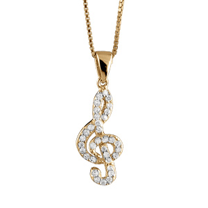 Collier en vermeil pendentif clef de sol pierres blanches - 42+3cm - Vue 1