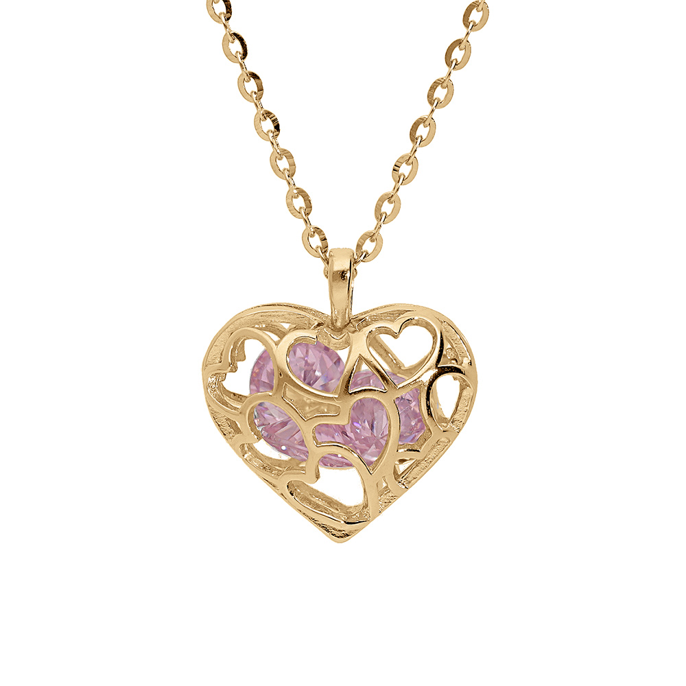Collier en vermeil pendentif co eur ajour� et oxyde rose  - 39+4cm - Vue 1