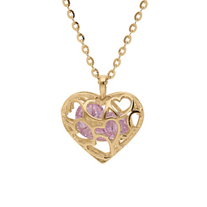 Collier en vermeil pendentif co eur ajouré et oxyde rose - 39+4cm - Vue 1