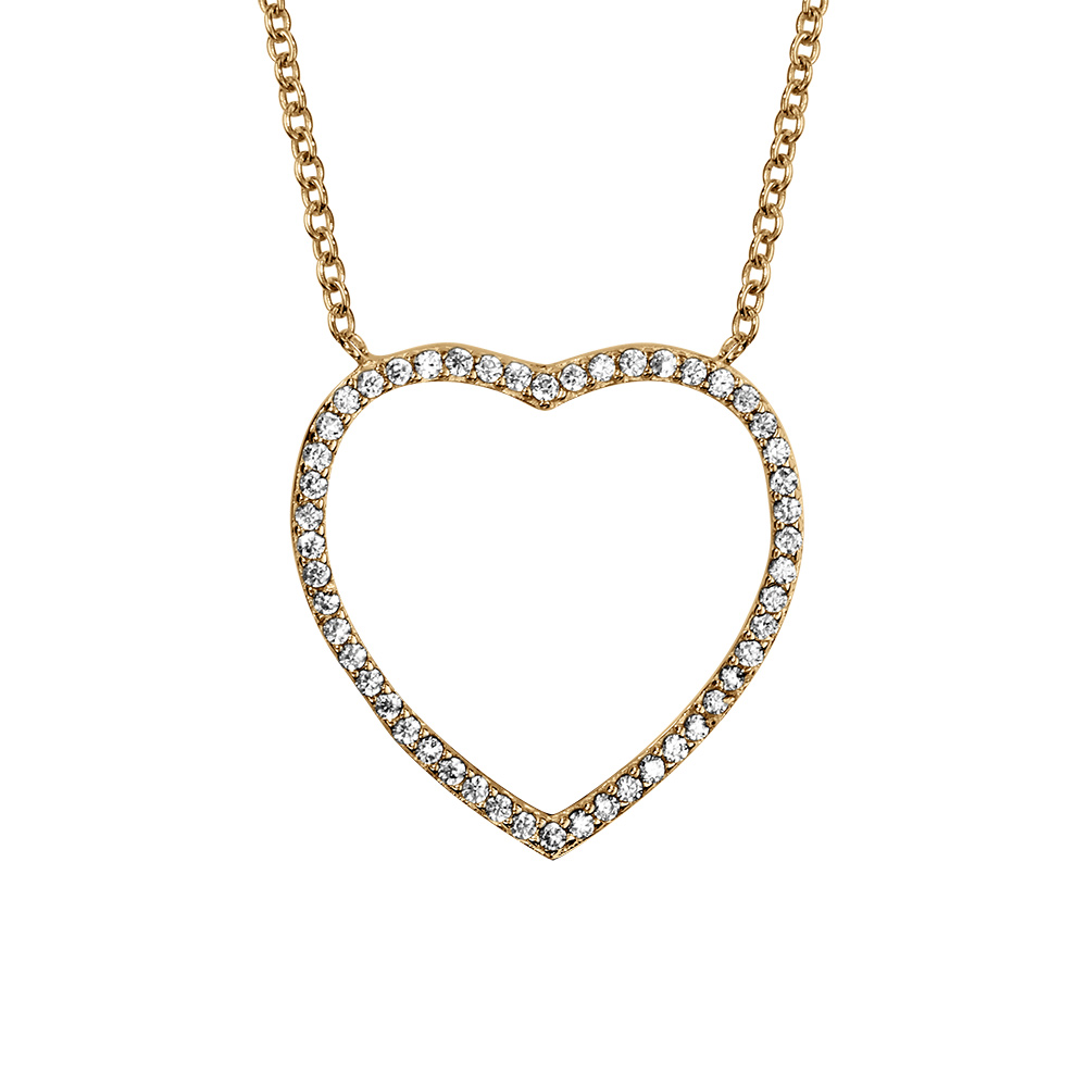 Collier en vermeil pendentif coeur ajour� oxydes blancs sur le contour  - 40+4cm - Vue 1