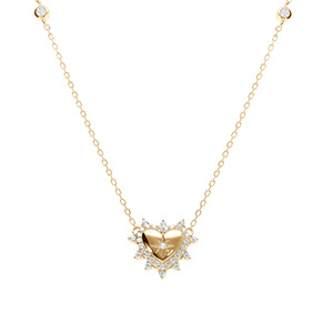 Collier en vermeil pendentif coeur avec etoile du nord contour d'oxydes blancs sertis - 42+3cm