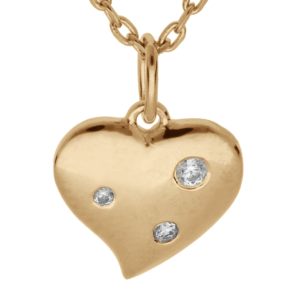 Collier en vermeil pendentif coeur avec tois oxydes blancs sertis - 42+3cm - Vue 1